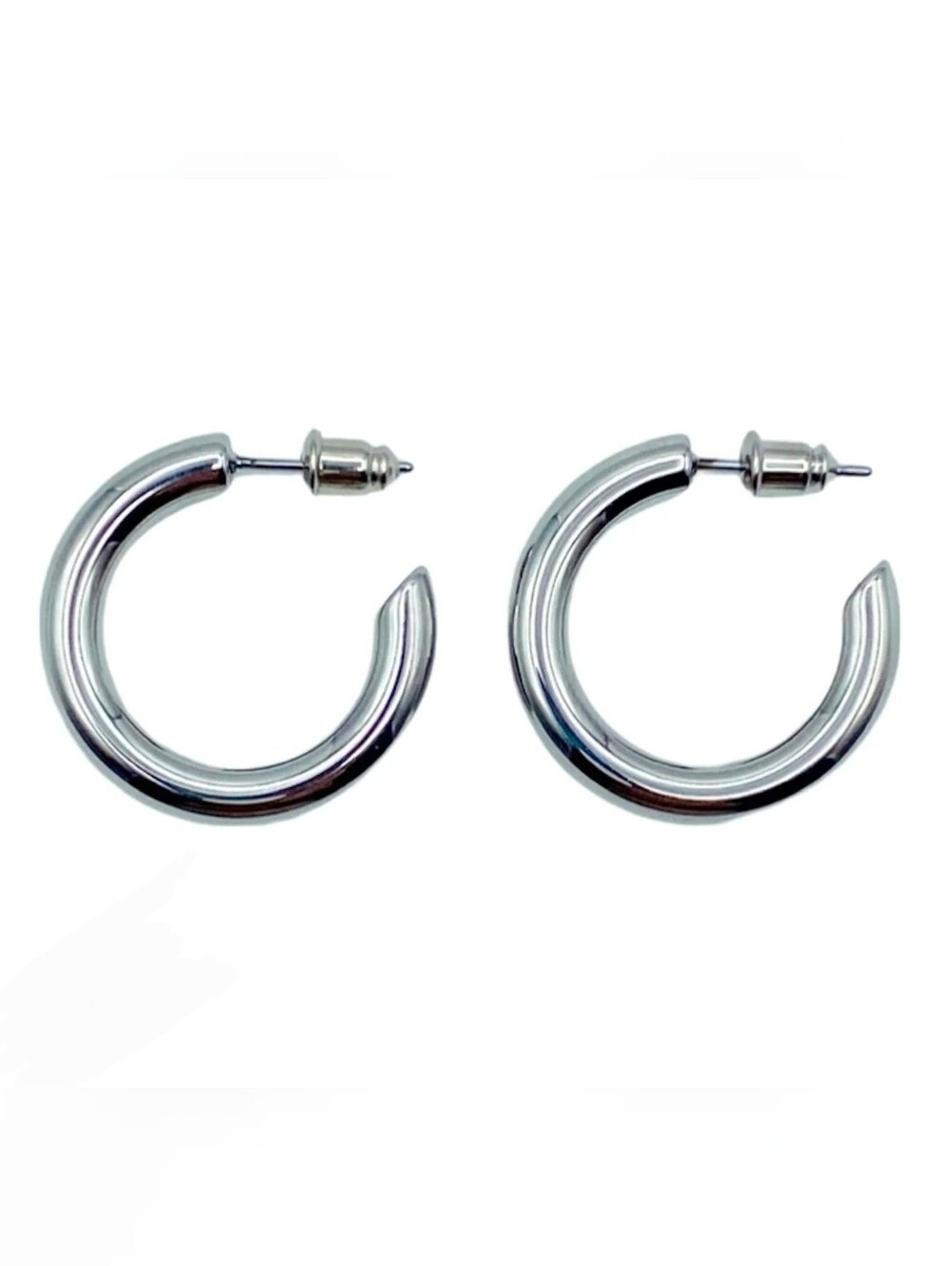 Chunky Silver Hoop Earrings - Classic Polished Hoops BNIB